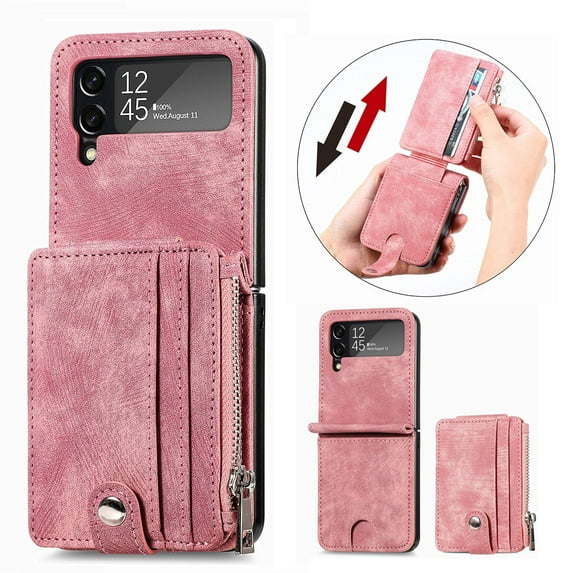 Galaxy Z Flip 4 Wallet Case with Card Holder【2 in 1 Detachable】【 Zipper Wallet】, Slim Fit Retro PU Leather Protective Flip Phone Cover for Samsung Galaxy Z Flip 4 5G 2022