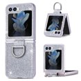thumbnail image 1 of for Galaxy Z Flip 5 5G Case with Ring, Glitter Crystal Bling Sparkly Leather with Slim Fit Hard PC Bumper Protective Cases Cover Compatible with Samsung Galaxy Z Flip 5 5G 2023, Silver, 1 of 7