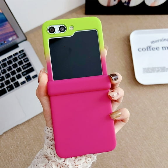 Galaxy Z Flip 5 Case (6.7" 2023 Release), Shockproof Soft Silicone TPU Shell Gradient Stylish Flip Cover Drop Resistant Slim Lightweight Eye-catching  Grils Women, Green/Rose