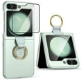 thumbnail image 1 of Galaxy Z Flip 5 Case with Ring Holder, Z Flip 5 Case with 9H Glass All-Inclusive Camera Lens Protector and Metal Ring Holder, Matte PC Slim Protective Case for Samsung Z Flip 5 5G - Mint Green, 1 of 16