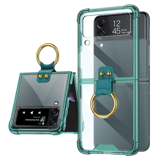 Galaxy Z Flip 5 Case, TECH CIRCLE Clear Crystal with Ring Stand Holder, Anti-Fall Slim Shockproof Protective Phone Cover Case for Samsung Galaxy Z Flip 5 2023,Green