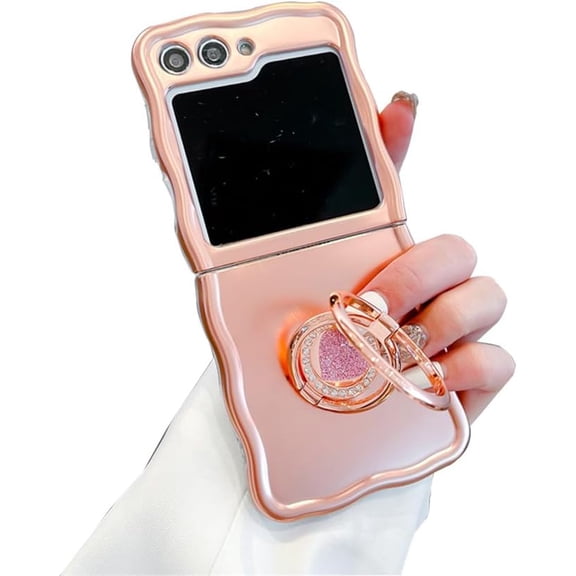 for Galaxy Z Flip 5 Phone Case with Cute Stand, Lovely Woman Case for Samsung Galaxy Z Flip 5 Soft Silicone, Rose Gold Plating Case for Z Flip 5 Glitter Kickstand (Rose Stand)