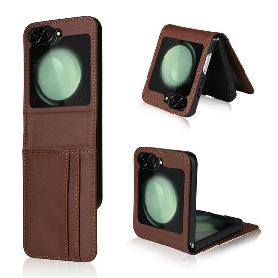 Galaxy Z Flip 6 Case,Samsung Galaxy Z Flip 6 Luxury Premium PU Leather Wallet Protective Phone Case Card Slots Pocket Purse Women Man Cover Case for Samsung Galaxy Z Flip 6, Brown