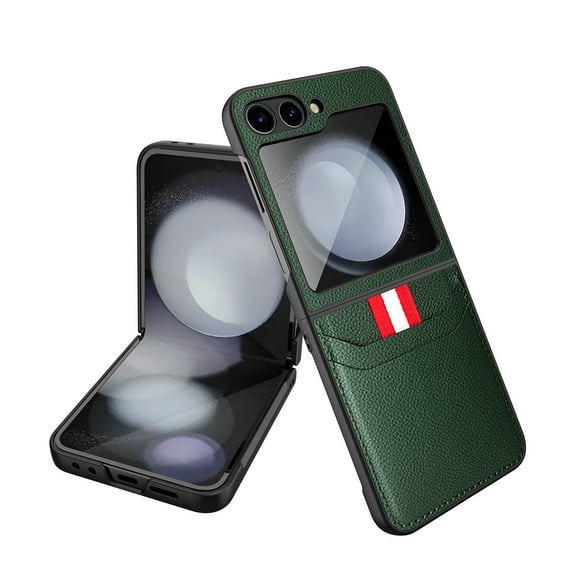 Galaxy Z Flip 6 Case,for Samsung Galaxy Z Flip 6 Luxury PU Leather Wallet Protective Phone Case Card Slots Pocket Purse Women Man Cover Case for Samsung Galaxy Z Flip 6,Green