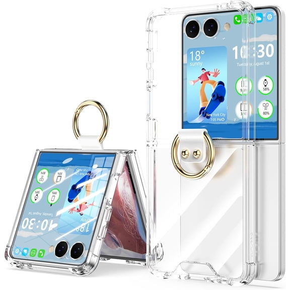 Galaxy Z Flip7 Protective Case, Glitter Sparkly Hard Cover with Ring, Magnetic, Slim Fit, Military Drop Resistant, Clear, MagSafe Compatible