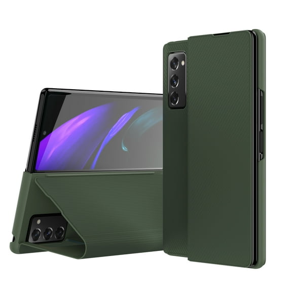 Galaxy Z Fold 2 5G Case 2020, Allytech for Samsung Galaxy Fold2 5G Case with Full Hydrogel Screen Protector Non-Slip Kevlar Pattern PU Leather Anti-Scratch Case for Samsung Z Fold 2(SM-F916), Green