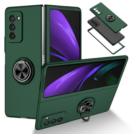 Galaxy Z Fold 2 Case 2020 (5G), Cover for Samsung Z Fold 2, Allytech Hard PC Shockproof Armor Case with Ring Holder Full Protection Anti-Drop Stand Foldiing Case for Galaxy Z Fold 2020, Darkgreen