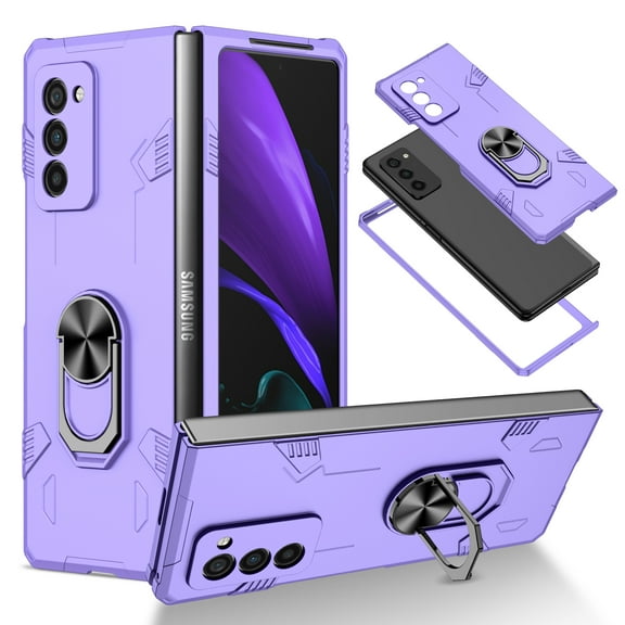 Galaxy Z Fold 2 Case with 360°Rotate Ring Holder, Allytech Premium Hard PC Scratch Resistant Anti-Drop Viewing Kickstand Folio Foldable Cover for Samsung Galaxy Z Fold 2 5G(2020), Purple