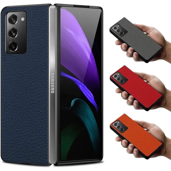 Galaxy Z Fold 2 Case, Litche Partten Premium Genuine Leather Protective Cover Case for Samsung Galaxy Z Fold 2 5G 2020,Dark Blue