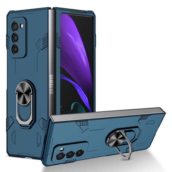 Galaxy Z Fold 2 Case,Rugged Military Grade Anti-Fall Shockproof Heavy Duty Protective Phone Case with Kickstand Magnetic Ring Stand Full Body Case For Samsung Galaxy Z Fold 2 5G,Darkblue