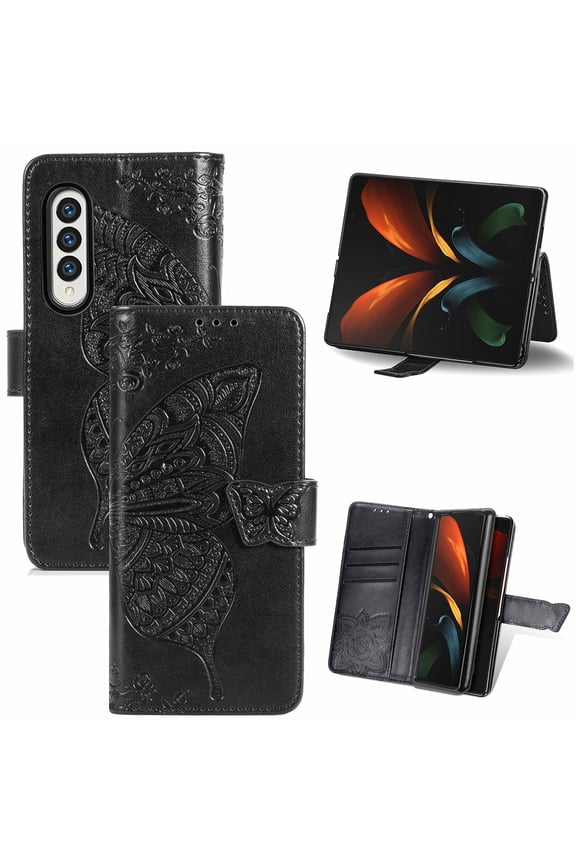 Galaxy Z Fold 2 Case, Galaxy Z Fold 2 Wallet Folio Case Magnetic Closure RFID Blocking Card Slots Kickstand Shockproof Case for Samsung Galaxy Z Fold 2,Black