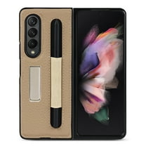 Galaxy Z Fold 3 5G Case, Galaxy Z Fold 3 Case with S Pen Holder, TECHCIRCLE Kickstand Flip Premium Leather Cover with S Pen Holder Protective Phone Case for Samsung Z Fold 3 5G (2021), Gold