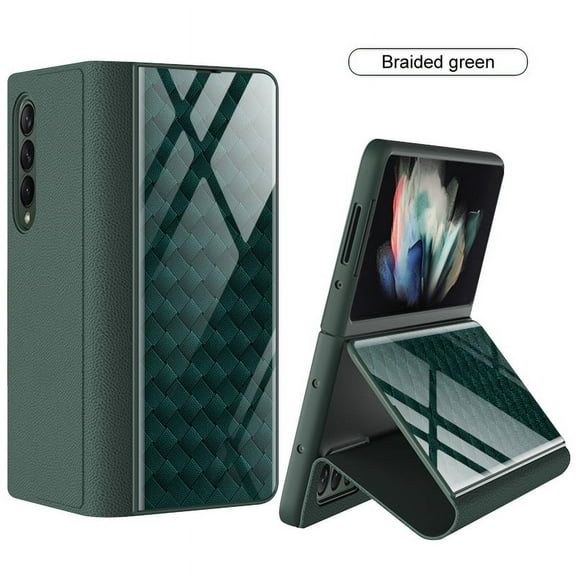 Galaxy Z Fold 3 5G Case, PU Leather Thin Slim Durable Shockproof Protective Kickstand Flip Phone Case Cover for Samsung Galaxy Z Fold 3 5G 2021,Braided Green