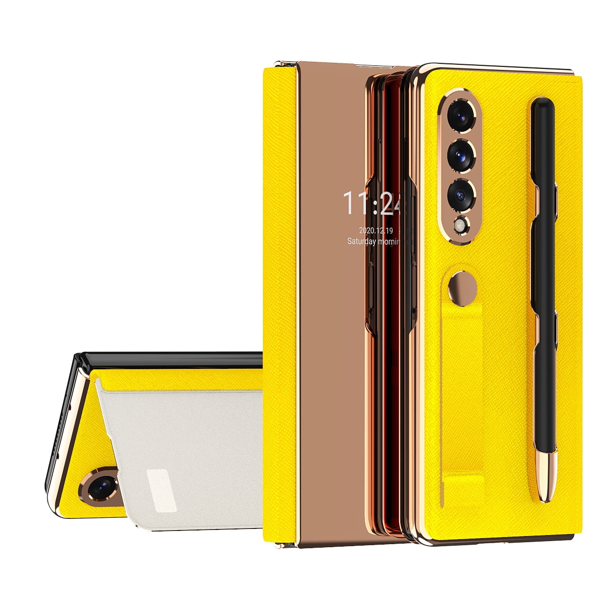 Galaxy Z Fold 3 5G Case with Removable S Pen Pocket, Dteck Slim Leather Hybrid Mirror Surface Kickstand Cover with Portable Strap for Samsung Galaxy Z Galaxy Z Fold 3 5G Case with Removable S Pen Pocket, Dteck Slim Leather Hybrid Mirror Surface Kickstand Cover with Portable Strap for Samsung Galaxy Z