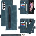 thumbnail image 1 of Galaxy Z Fold 3 5G Case with S Pen Holder,Detachable 2 in 1 Magnetic Galaxy Z Fold 3 Wallet Case,PU Leather 4 Credit Card Slots & Wrist Strap Back Case for Samsung Galaxy Z Fold 3 5G,Blue, 1 of 14
