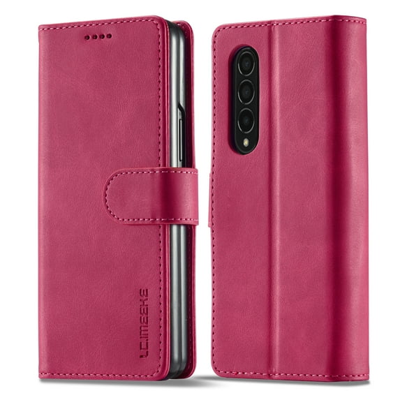 Galaxy Z Fold 3 5G Case,Samsung Z Fold 3 Luxury PU Leather Wallet Protective Stand Phone Case with Card Slots Pocket Cover Case for Samsung Galaxy Z Fold 3 5G,Rose