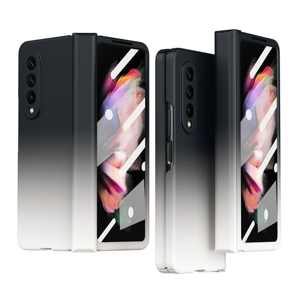 Galaxy Z Fold 3 Case 5G 2021 with Gradient Hinge and Screen Protector, Heavy Duty Cover with Bumper All-Inclusive Anti-Drop Folding Hinged Cover, Full Protection, Black & White