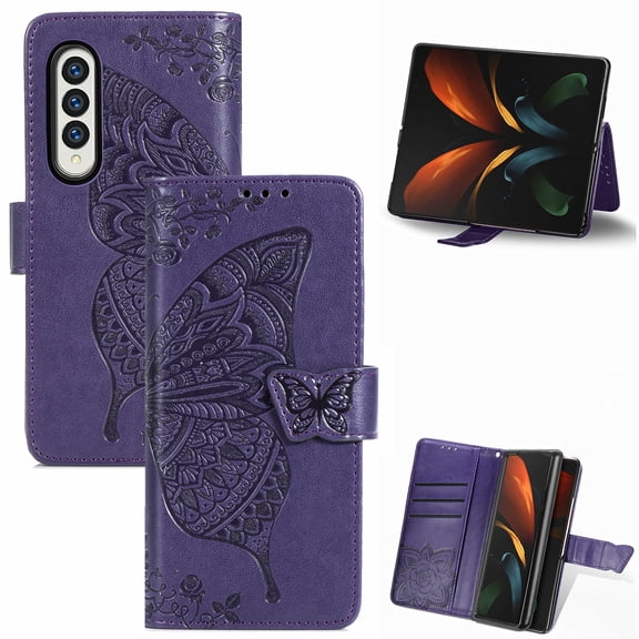 Galaxy Z Fold 3 Case, Galaxy Z Fold d 3 Wallet Folio Case Magnetic Closure RFID Blocking Card Slots Kickstand Shockproof Case for Samsung Galaxy Z Fold 3,Purple