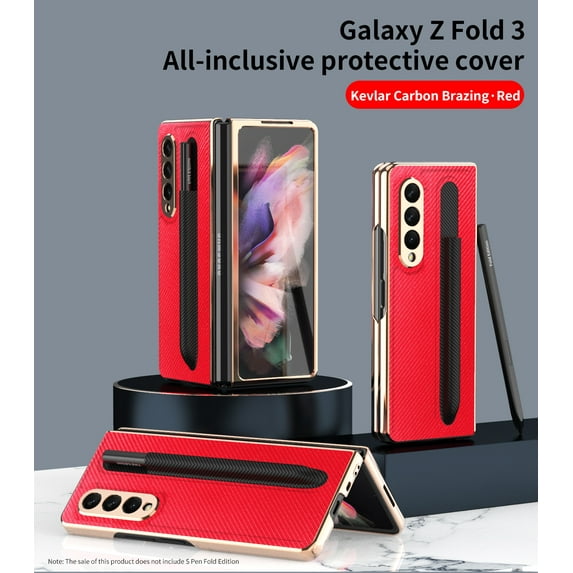 Galaxy Z Fold 3 Case, Luxury Business Pu Leather Slim Thin Lightweight Full Protection Durable Case with S Pen Holder for Samsung Galaxy Z Fold 3 5G 2021 Phone Cover,Red