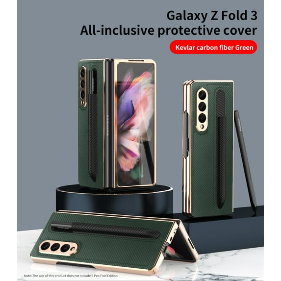 Galaxy Z Fold 3 Case, Luxury Business Pu Leather Slim Thin Lightweight Full Protection Durable Case with S Pen Holder for Samsung Galaxy Z Fold 3 5G 2021 Phone Cover,Green