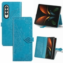 Galaxy Z Fold 3 Case, TECHCIRCLE Mandala Floral Premium Vegan Leather Flip Folio Stand Protective Cover with Card Slots/Wrist Strap Magnetic Wallet Case for Samsung Z Fold 3 5G 2021, Blue