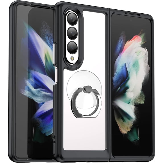 for Galaxy Z Fold 4 5G Case Samsung Z Fold 4 5G Case with Transparent Bracket Premium Clear Back Panel + TPU Bumper Cover for Samsung Galaxy Z Fold 4 5G(XC Black)