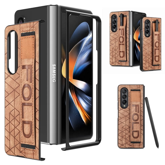 Galaxy Z Fold 4 5G Case, TECH CIRCLE Slim Lightweight PU Leather Flip Folio Cover with Wristband Pen Holder Full Body Rugged Protective Case for Samsung Galaxy Z Fold 4 5G 2022,Brown
