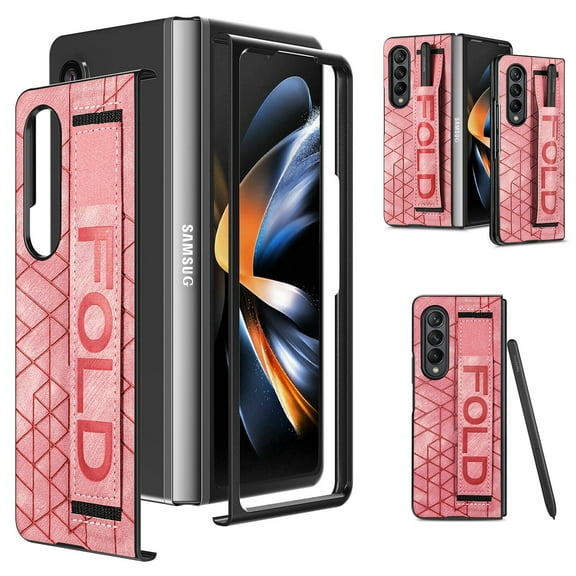 Galaxy Z Fold 4 5G Case, TECH CIRCLE Slim Lightweight PU Leather Flip Folio Cover with Wristband Pen Holder Full Body Rugged Protective Case for Samsung Galaxy Z Fold 4 5G 2022,Pink