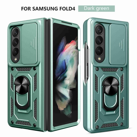 Galaxy Z Fold 4 Case, TECH CIRCLE 360 Ring Kickstand Magnetic & Slide Camera Protector Military-Grade Rugged Hybrid Protective Cover for Samsung Galaxy Z Fold 4 2022,Green