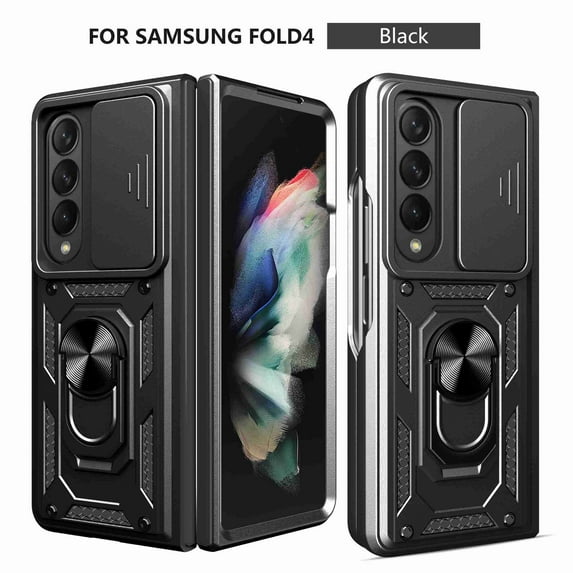 Galaxy Z Fold 4 Case, TECH CIRCLE 360 Ring Kickstand Magnetic & Slide Camera Protector Military-Grade Rugged Hybrid Protective Cover for Samsung Galaxy Z Fold 4 2022,Black