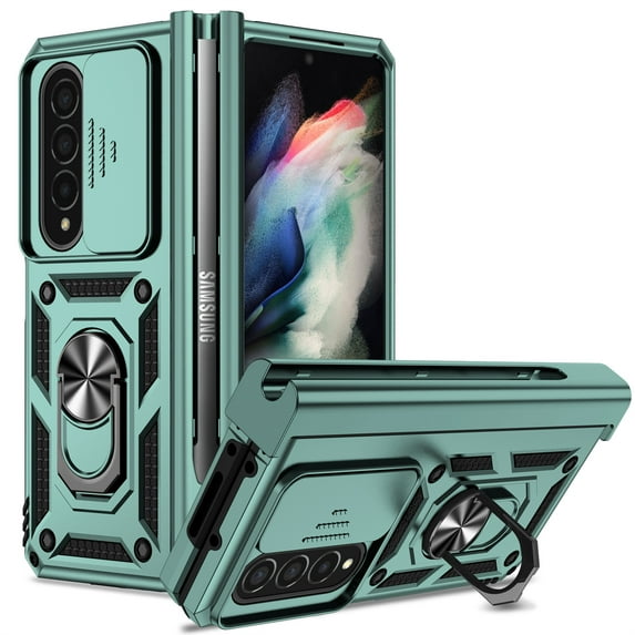Galaxy Z Fold 4 Kickstand Armor Case with Slide Camera Lens Protection Cover Built-in 360° Rotate Ring Holder Stand Magnetic Military Shockproof Phone Cover Case for Samsung Galaxy Z Fold 4,
Darkgreen