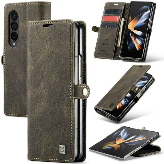 for Galaxy Z Fold 4 Wallet Case PU Leather Flip Book Style Folio Strong Magnetic Closure RFID Blocking Protective Cover Credit Card Holder Kickstand Function Men for Samsung Galaxy Z Fold 4, Coffee