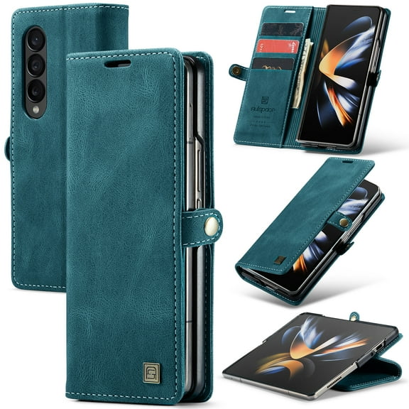 for Galaxy Z Fold 4 Wallet Case PU Leather Flip Book Style Folio Strong Magnetic Closure RFID Blocking Protective Cover Credit Card Holder Kickstand Function Men for Samsung Galaxy Z Fold 4, Blue
