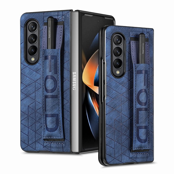 Galaxy Z Fold 5 5G Case, TECH CIRCLE Slim Lightweight PU Leather Flip Folio Cover with Wristband Pen Holder Full Body Rugged Protective Case for Samsung Galaxy Z Fold 5 5G 2023,Blue