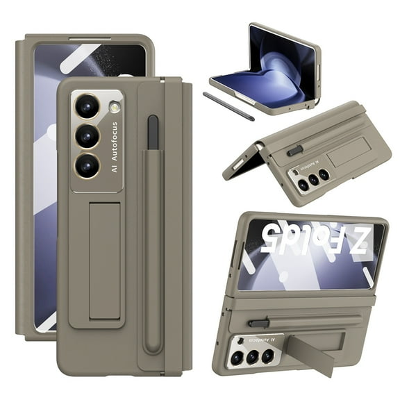 Galaxy Z Fold 5 All-Inclusive Case, Galaxy Z Fold 5 Case with S Pen Holder and Hinge Protection, Built-in Kickstand with Screen Protector + Stylus for Samsung Galaxy Fold 5 Cover, Brown