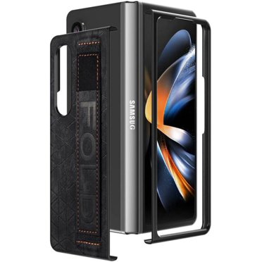 Galaxy Z Fold 5 Case, Elastic Wrist Strap with S Pen Holder, PU Leather Slim Shockproof Cover, Full Body Protection, Purple