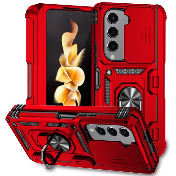 Galaxy Z Fold 5 Kickstand Armor Case with Slide Camera Lens Protection Cover Built-in 360° Rotate Ring Holder Stand Magnetic Military Shockproof Phone Cover Case for Samsung Galaxy Z Fold 5,
Red