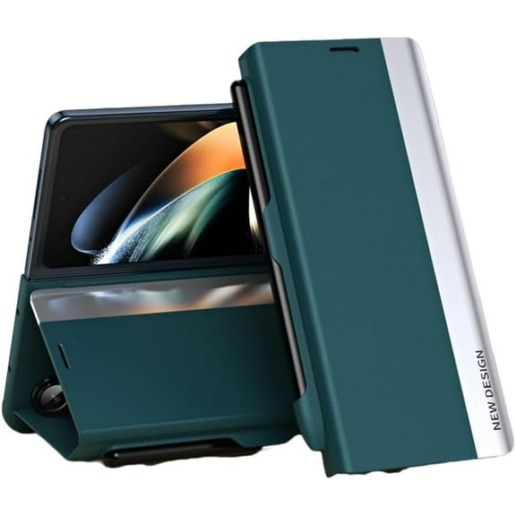 for Galaxy Z Fold 5 Standing Cover with S Pen and S Pen Holder, Protective Phone Case with Kickstand for Hands Free Viewing for Samsung Galaxy Z Fold 5 (Green)