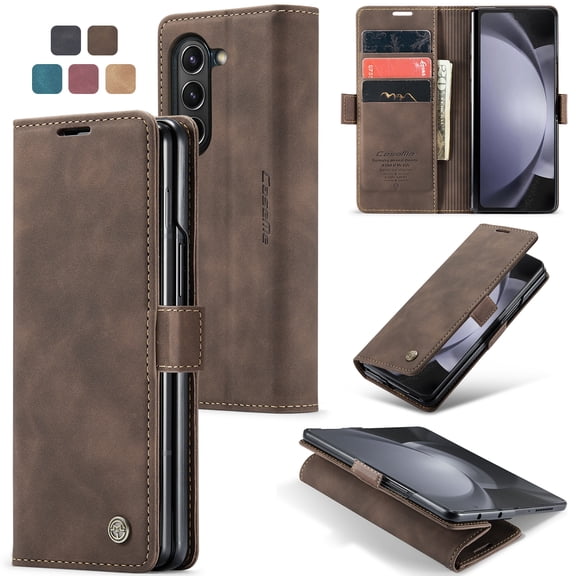 for Galaxy Z Fold 5 Wallet Case with [RFID Blocking] Retro Premium PU Leather Flip Folio Strong Magnetic Closure, Kickstand, Card Slots, Flip Book Style Cover For Samsung Galaxy Z Fold 5,
Coffee