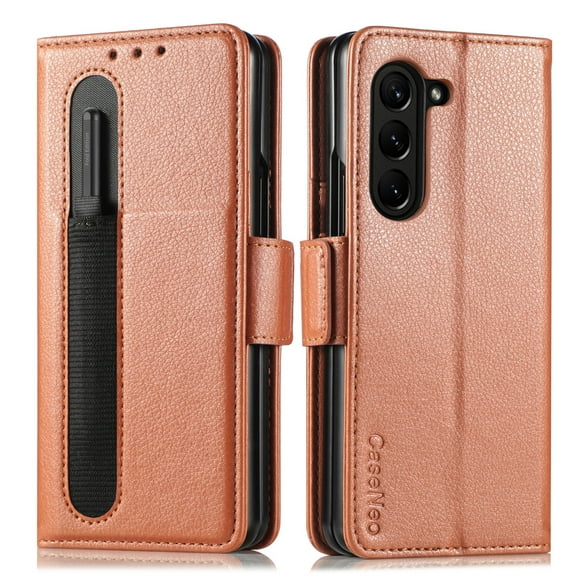 Galaxy Z Fold 5 Wallet Case with S Pen Holder, PU Leather Folding Phone Cover for Men Women, Card Slot PC Inner Case Magnetic Flip Kickstand Cover for Samsung Galaxy Z Fold 5 5G, Brown