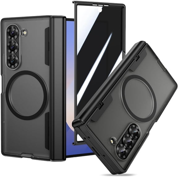 for Galaxy Z Fold 6 Case, Compatible with MagSafe, with [Hinge Protection][Front Privacy Screen Protector], Magnetic Anti-Peeping Translucent Protective Clear Cover for Samsung Z Fold6 - Black