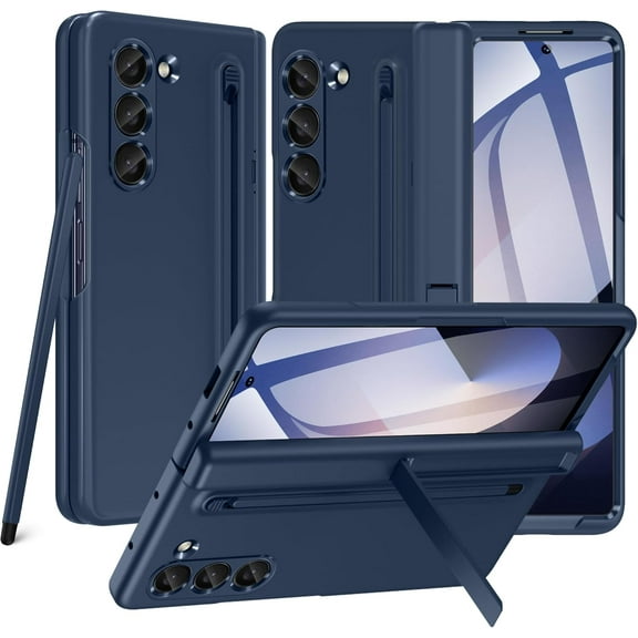 Galaxy Z Fold 6 Case[with S Pen Stylus & Built in Screen Protector & S Pen Holder] Invisible Kickstand Hinge Protection Military Grade Drop Tested 360° Full Body Protective Phone Case,7.6",Blue