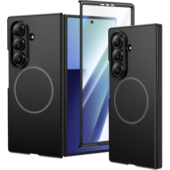 for Galaxy Z Fold 7 Case, for Samsung Z Fold 7 Case with Front Tempered Glass Screen Protector, Compatible with MagSafe, Support Wireless Charging Slim Magnetic Protective Thin Cover - Black