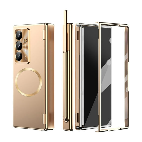 Galaxy Z Fold 7 Case with Screen Protector & Stylus - TECH CIRCLE Compatible with MagSafe & Wireless Charging, Magnetic Hinge Protection, Full Body Shockproof Anti-Scratch Hard PC Cover, Gold