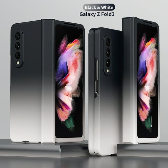 Galaxy Z Fold3 5G Case,Dteck Heavy Duty Armor Gradient Hard PC Back Case Shockproof Lightweight Cover for Samsung Galaxy Z Fold3 5G,Black/White