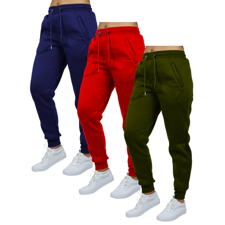 24 Wholesale Womens FleecE-Lined LoosE-Fit Cargo Joggers Assorted Sizes  Solid Red - at 