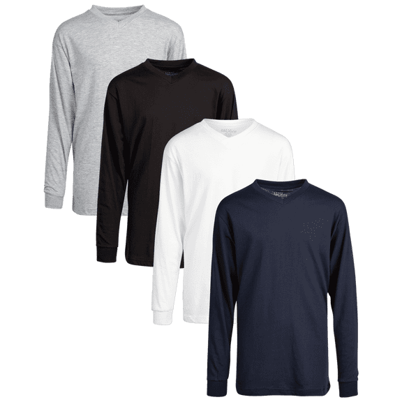 Galaxy by Harvic Boys Long Sleeve Shirts - 4 Pack Basic Pullover V Neck Shirts for Boys (S-XL)