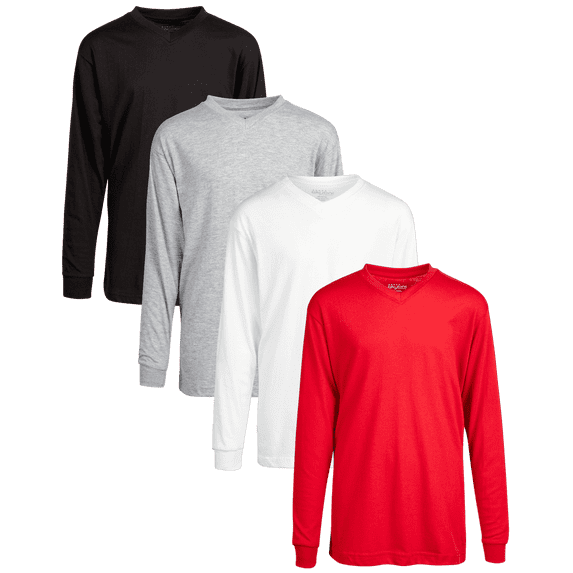Galaxy by Harvic Boys Long Sleeve Shirts - Soft Cotton Basic Pullover Athletic V Neck Shirts for Boys 4 Pack