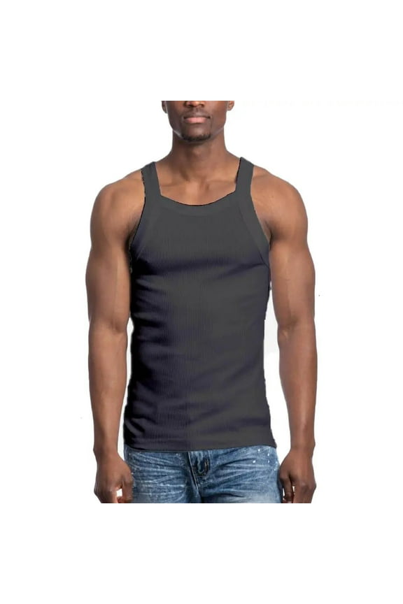 Men G-unit Solid Colored Medium Weight Tank Top Charcoal