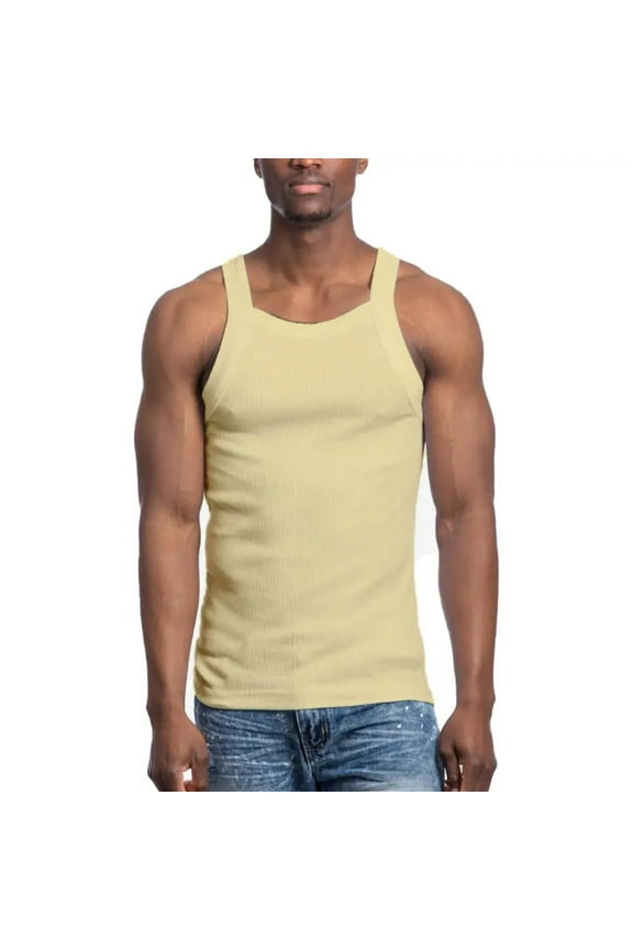 Men G-unit Solid Colored Medium Weight Tank Top Khaki